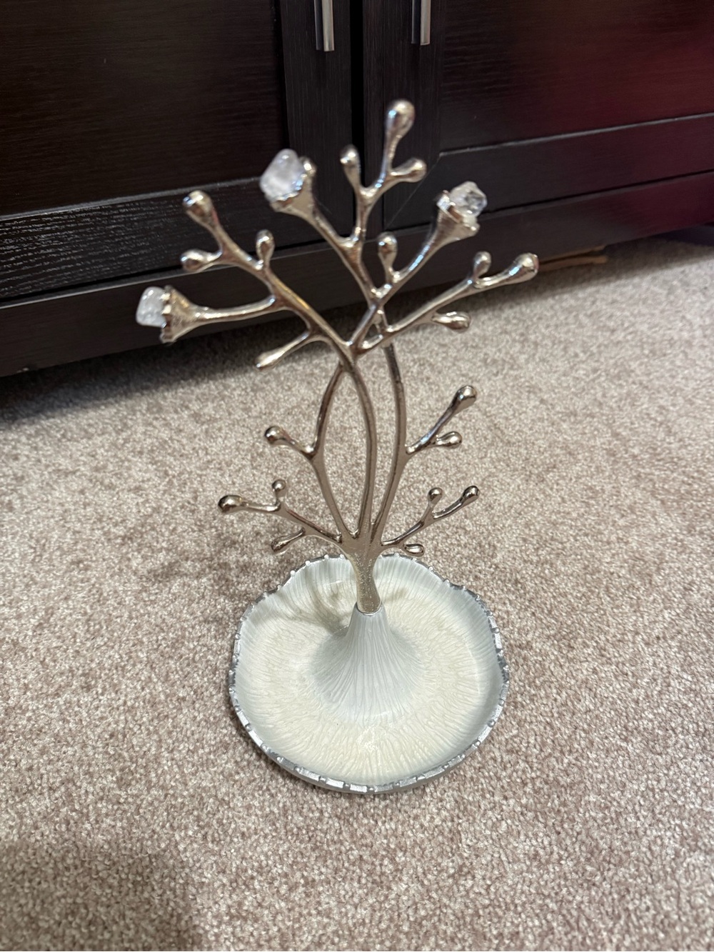 Crystal Accent Jewelry Tree in Silver and Cream